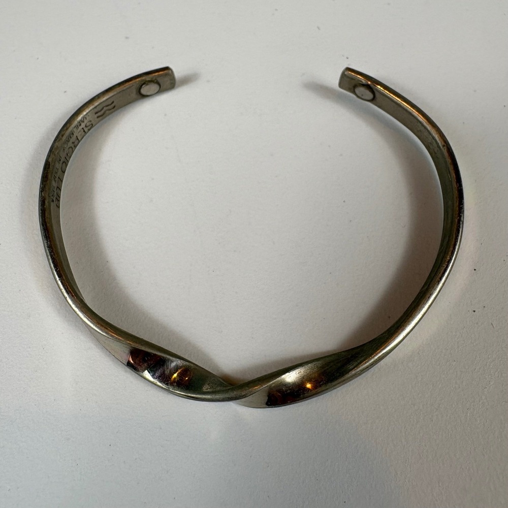 Sergio Lub Copper Magnetic Cuff Bracelet‎ Twisted Silver Tone USA